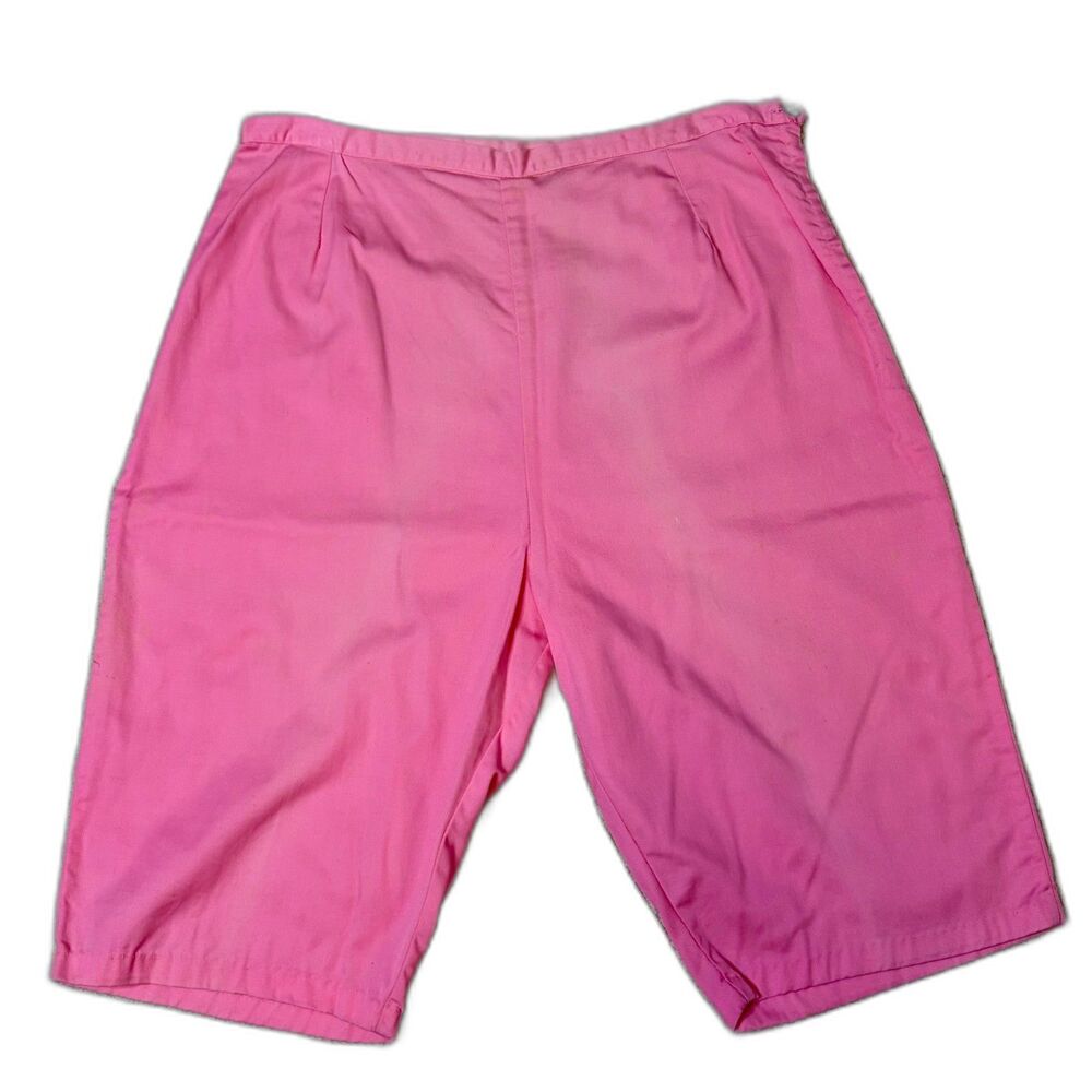 Vintage 60s Pink Bermuda Shorts High Waisted Cotton Metal Zipper Sz Med